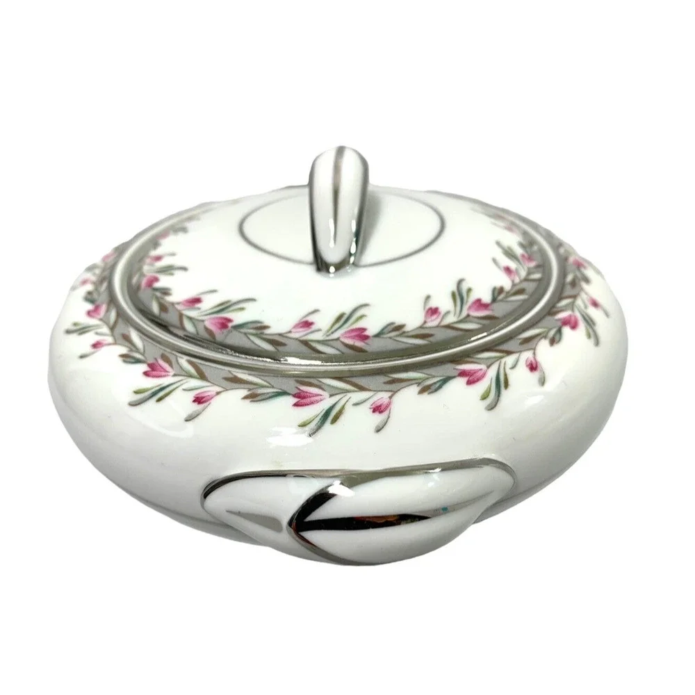 Vintage Noritake Petite 5507 Porcelain China Sugar Bowl & Creamer Gray Pink‎